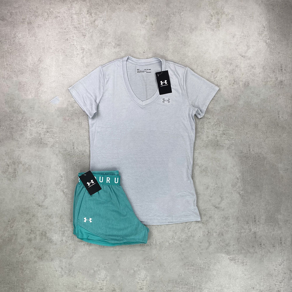 UN ARM T-Shirt/ Shorts White/ Aqua Set Women’s
