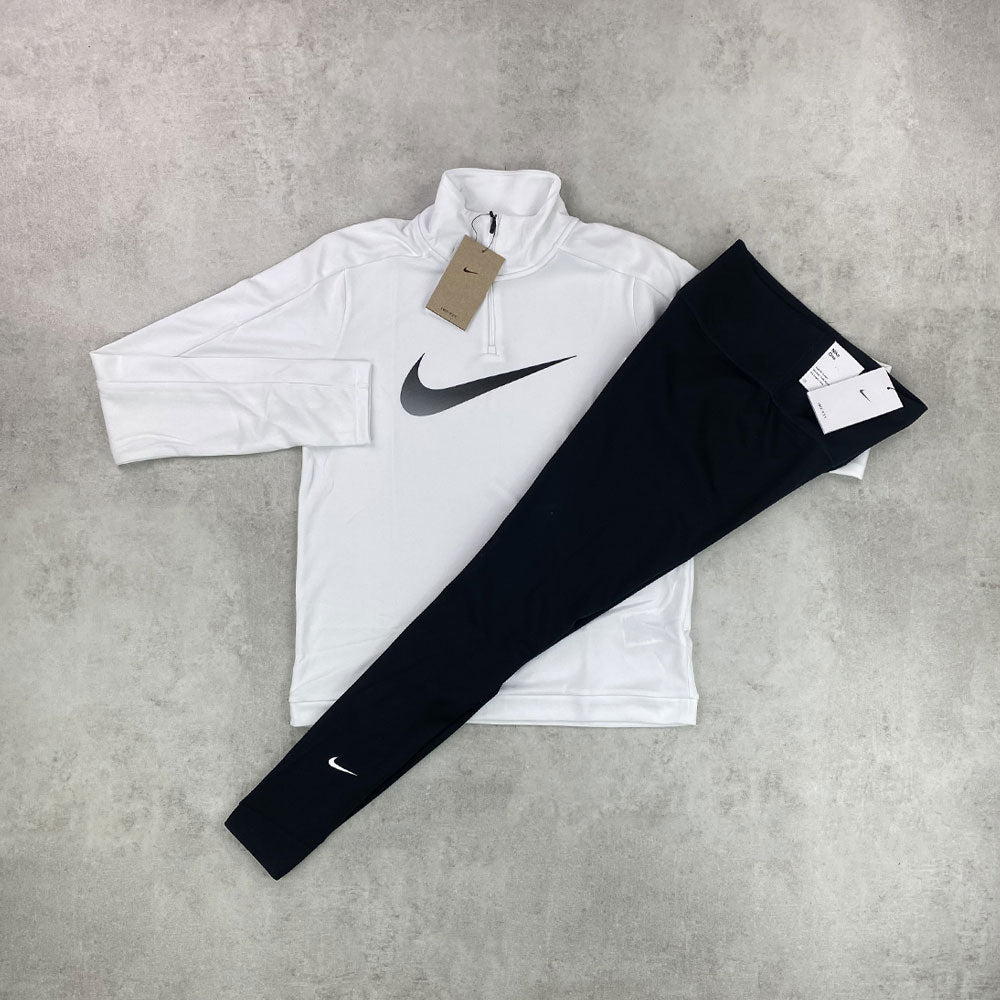 NKE Swoosh Half Zip/ Leggings White/ Black Set Women's